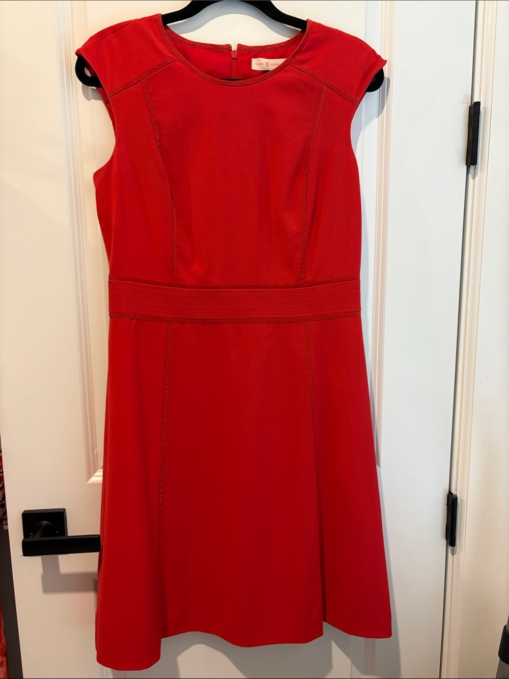Tory Burch Red Cap-Sleeve Fit-and-Flare Midi Dress